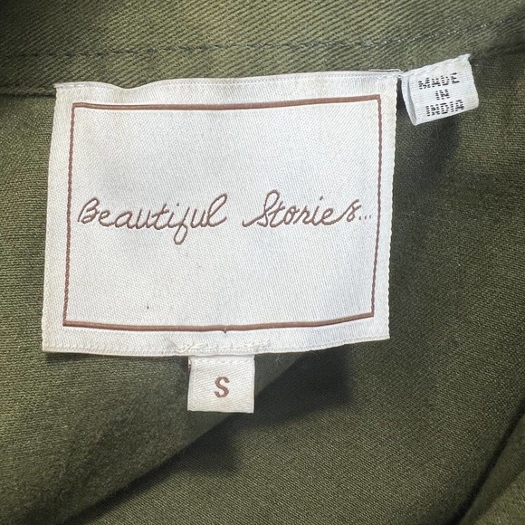 Beautiful Stories Anthropologie Inika Olive Green Utility Jacket S Embroidered - Picture 9 of 16